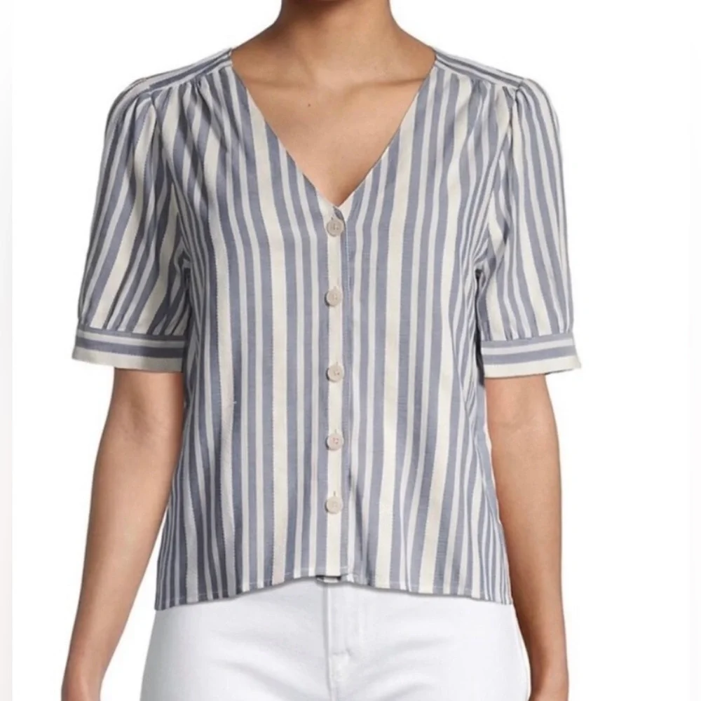 Madewell Blue and White Striped Button Front Blouse